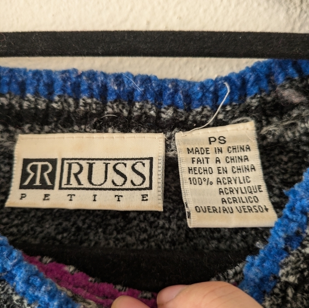 Vintage Russ Multicolored Sweater 90s Bright Colorful Crotchet/Yarn Women's SP - Picture 6 of 9